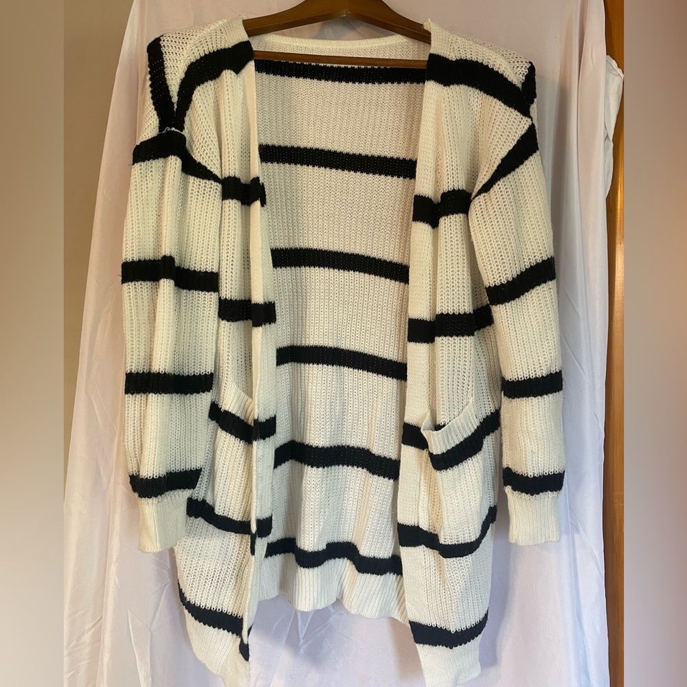 Black and White Knit Striped Cardigan